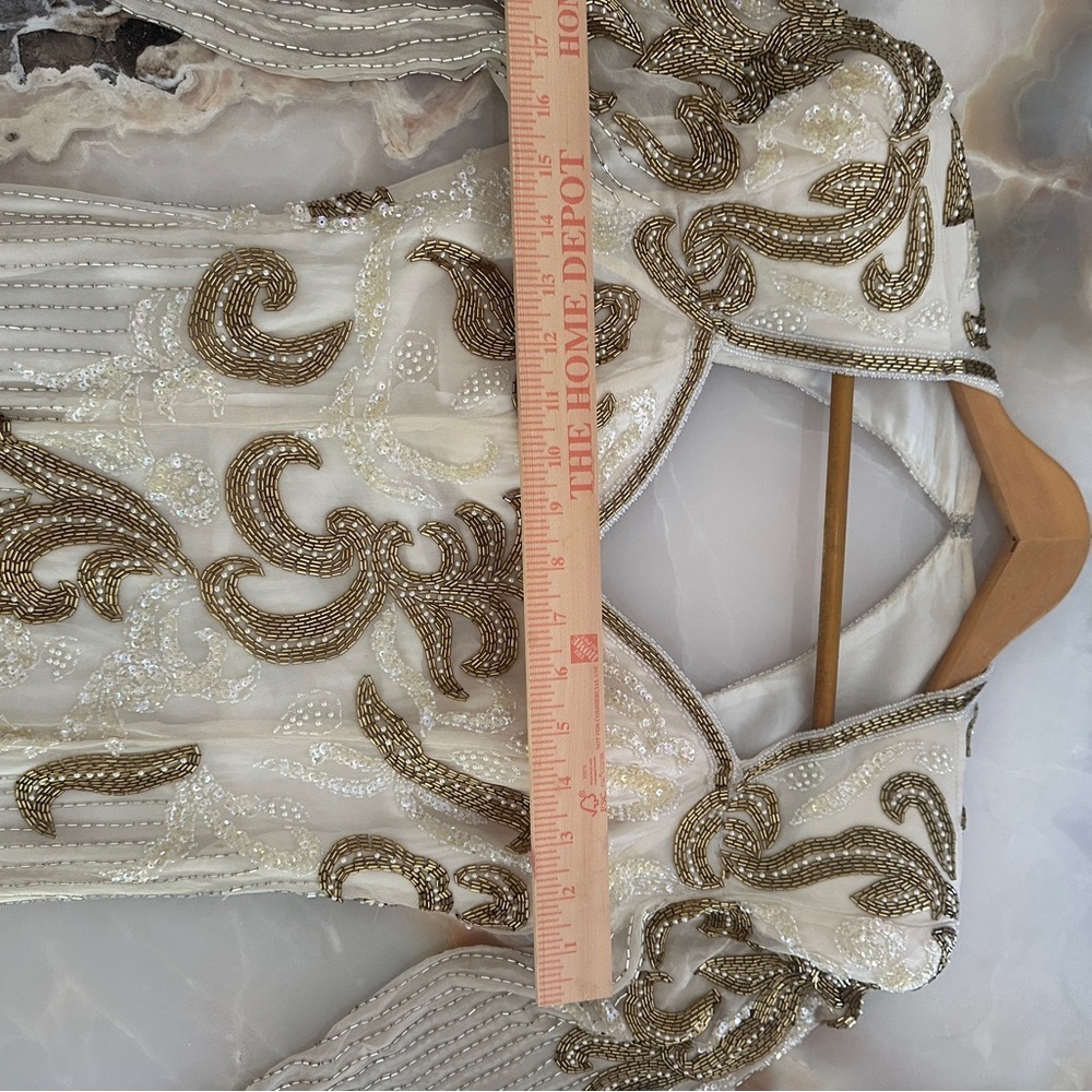 Vintage Alyce Designs Silk White and Gold Beaded Gown - Picture 4 of 13